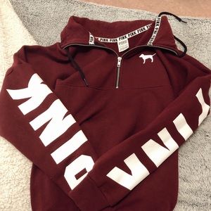 Pink quarter zip maroon sweatshirt